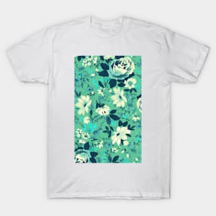 Vintage Beautiful Flower Blue Aqua Watercolor Abstract Pattern Turquoise Floral T-Shirt